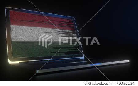 Open laptop and computer code on the screen composing flag of Hungary. Modern information technology related 3d rendering Open laptop and computer code on the screen composing flag of Hungary. Modern information technology related 3d rendering 79353154
