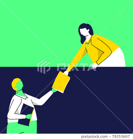 Office life, female worker handing documents to male worker 79353607