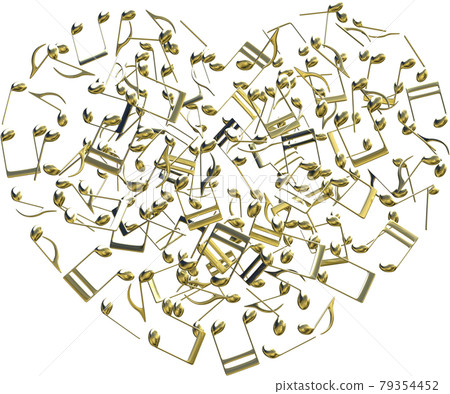 Musical note heart gold CG illustration cutout 79354452