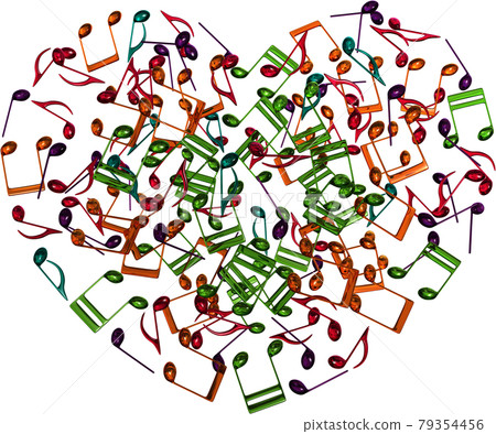 Musical note heart glass 6 colors CG illustration cutout 79354456