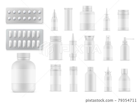 Pills and medicaments realistic bottles, packages 79354711