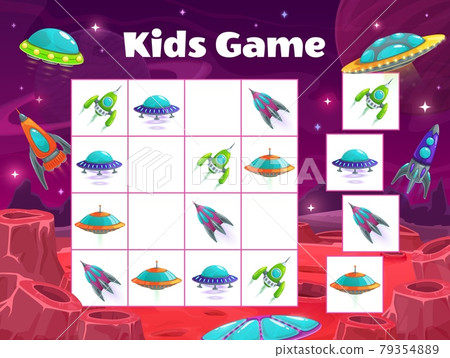 Kids maze game with spaceships, vector sudoku 79354889