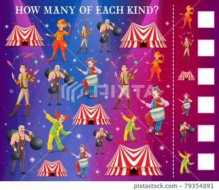 I spy game with circus characters, kids education 79354891