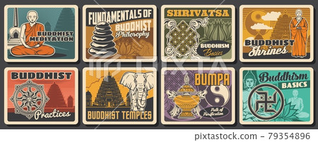 Buddhism religion, Buddhist meditation retro cards 79354896