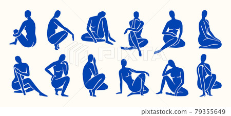 Inspired by Matisse, Women's figures In different poses in a trendy minimalist style. Vector Collage of women's bodies Inspired by Matisse, Women's figures In different poses in a trendy minimalist style. Vector Collage of women's bodies 79355649