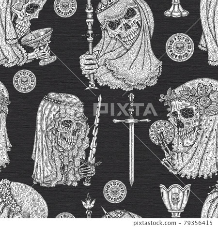 Seamless pattern with evil queens, skulls in...-插圖素材 [79356415] - PIXTA圖庫