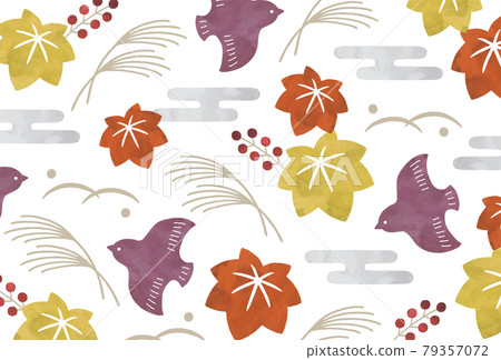 Autumn plants and birds watercolor Japanese pattern Autumn plants and birds watercolor Japanese pattern 79357072