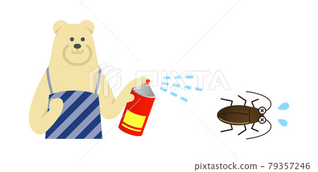對蟑螂使用殺蟲劑的北極熊丈夫的插圖圖像 對蟑螂使用殺蟲劑的北極熊丈夫的插圖圖像 79357246