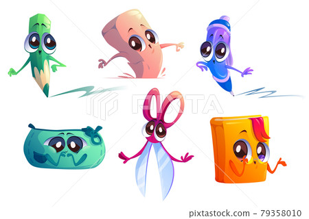 School supplies cartoon characters vector set 79358010