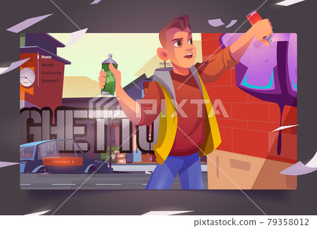 Graffiti painter in ghetto cartoon landing Graffiti painter in ghetto cartoon landing 79358012