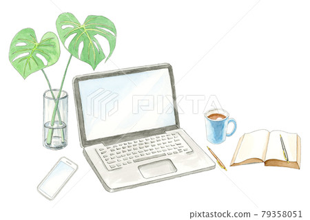 Desk work [Hand-painted watercolor] 79358051