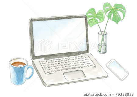 Desk work [Hand-painted watercolor] 79358052