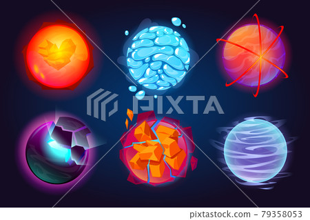 Set of fantastic planets, cartoon galaxy asteroids 79358053