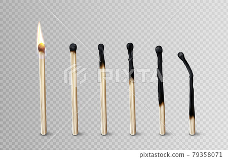 Stages of match burning from fire to burnt stick Stages of match burning from fire to burnt stick 79358071