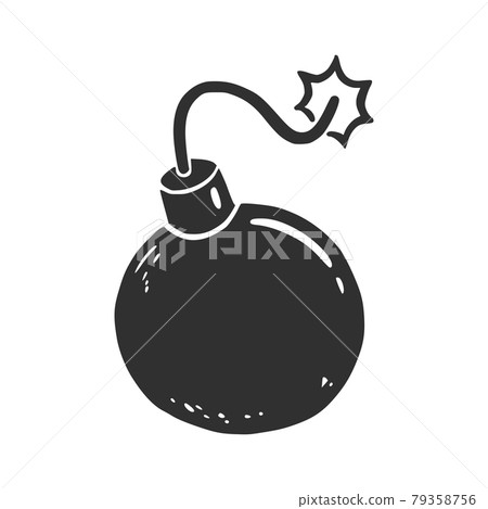 Hand drawn bomb with fire element. Hand drawn bomb with fire element. 79358756