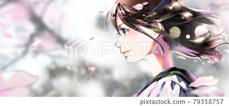 左側有空格的個人資料女學生插圖的彩色版本 左側有空格的個人資料女學生插圖的彩色版本 79358757