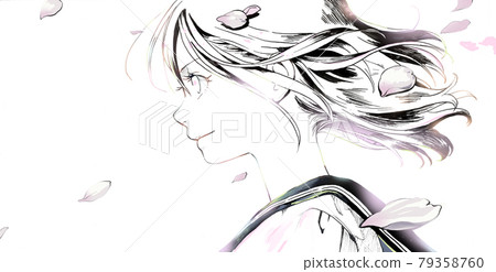 簡介的女學生插圖的線描突出的處理 79358760