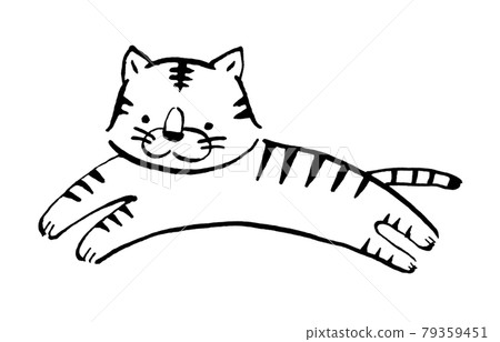 一隻奔跑的老虎的手繪插圖線描 79359451