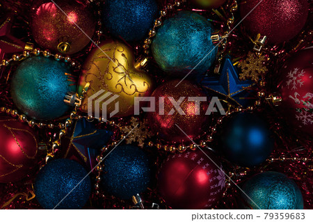 Christmas holidays composition with red, blue balls. Christmas holidays composition with red, blue balls. 79359683