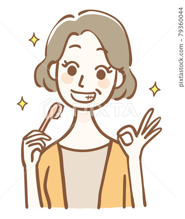 中年婦女拿著牙刷簽好 79360044