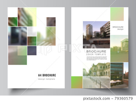 Vector layout of A4 cover mockups design templates for brochure, flyer layout, booklet, cover design, book design, brochure cover. Abstract project with clipping mask green squares for your photo. Vector layout of A4 cover mockups design templates for brochure, flyer layout, booklet, cover design, book design, brochure cover. Abstract project with clipping mask green squares for your photo. 79360579
