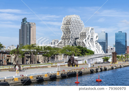Pier-2 Art Center's installation art with Kaohsiung Music Center in Kaohsiung, Taiwan. 79360970
