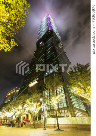 New Year's Eve street illumination view in front of Taipei 101, Taiwan. the Xinyi District is a prime shopping area in Taipei, anchored by a number of department stores and malls. 79360976