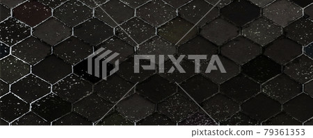 Hexagonal paver block. Black rock texture. Abstract of stone layers. Nature background. 3D Rendering. 79361353