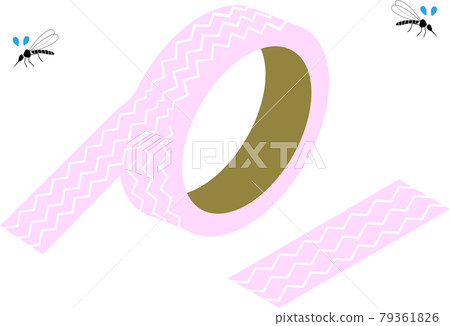 Illustration of mosquitoes and tape-type insect repellent items 79361826