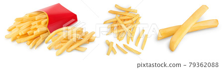 French fries or fried potatoes isolated on white background. Set or collection French fries or fried potatoes isolated on white background. Set or collection 79362088