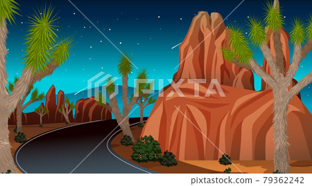 Long road through the desert landscape scene at night 79362242