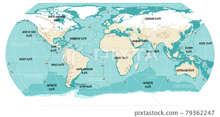 World Map Showing Tectonic Plates Boundaries 79362247