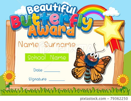 Certificate template with Beautiful Butterfly Award 79362250