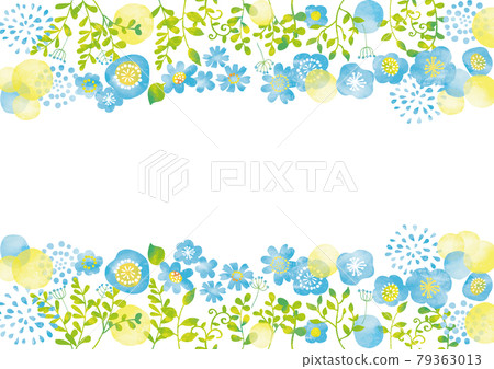 斯堪的納維亞花卉圖案淺藍色（水彩味道）框架上下 79363013
