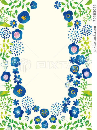 斯堪的納維亞花卉圖案深藍色（水彩味道）框架垂直 79363023