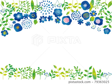 斯堪的納維亞花卉圖案深藍色（水彩味道）框架拱型 79363025