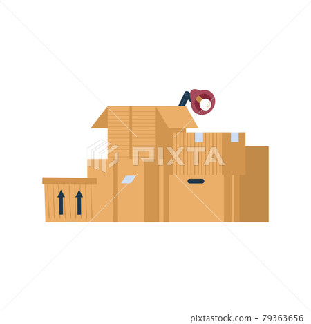 Set of open and closed cardboard boxes for moving relocation of office or house. Set of open and closed cardboard boxes for moving relocation of office or house. 79363656