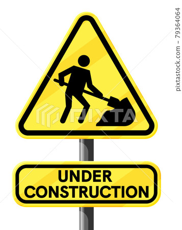 Under Construction Sign with Man Digging Ground. Under Construction Sign with Man Digging Ground. 79364064