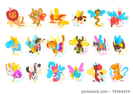 Big Set of Cute Winged Animals with Magic Wands, Flying Cat, Cow, Rabbit, Hippo, Lion, Squirrel Fantasy Characters Cartoon Vector Illustration Big Set of Cute Winged Animals with Magic Wands, Flying Cat, Cow, Rabbit, Hippo, Lion, Squirrel Fantasy Characters Cartoon Vector Illustration 79364424