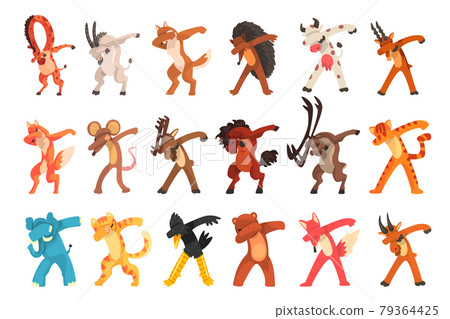 Set of Animals Standing in Dub Dancing Pose, Different Animals Doing Dubbing Vector Illustration on White Background 79364425