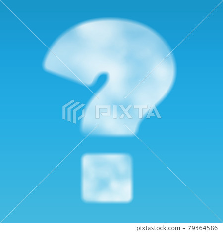 Large question mark made of white clouds against the blue sky. 79364586