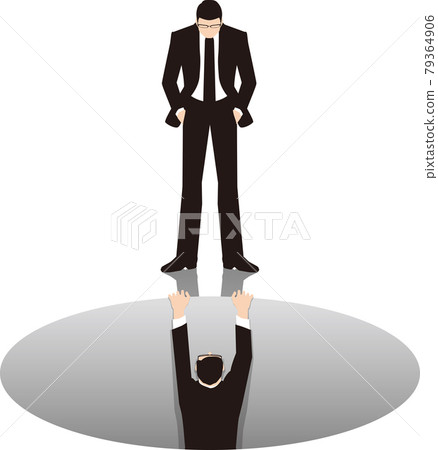 一個即將掉進洞裡的商人和一個在一旁觀望的商人的形象 79364906