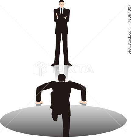 Image of a businessman crawling up from a hole and a waiting businessman 79364907