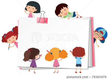 Blank paper with many kids cartoon character isolated Blank paper with many kids cartoon character isolated 79365979