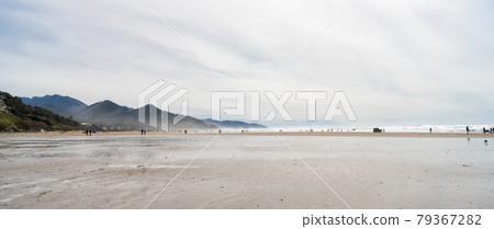 panoramic view on cannon beach in oregon usa with people walking, beach panorama 79367282