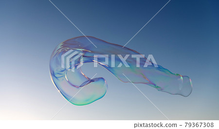 Giant iridescent soap bubble fly in clear blue sky, soap-bubble 79367308