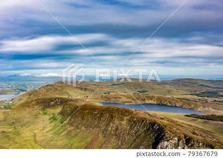 Aerial view of Lough Na Lughraman seen from Slieve Tooey in County Donegal - Ireland 79367679