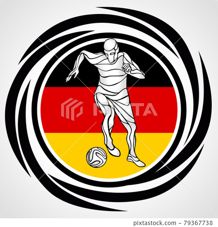 Football player kicks the ball in German flag colors. Soccer - Template Football player kicks the ball in German flag colors. Soccer - Template 79367738