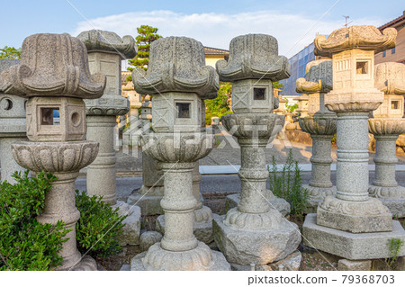 Japanese stone pedestal lanterns, or tachidoro in Japanese. Japanese stone pedestal lanterns, or tachidoro in Japanese. 79368703