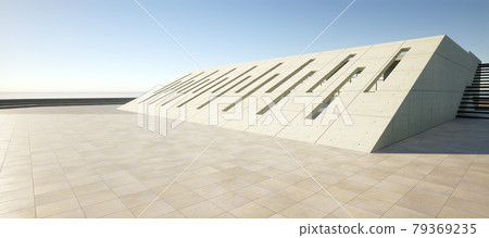 Vibrant and detailed panoramic landscape: concrete geometric architecture (3D CG rendered digital illustration) 79369235